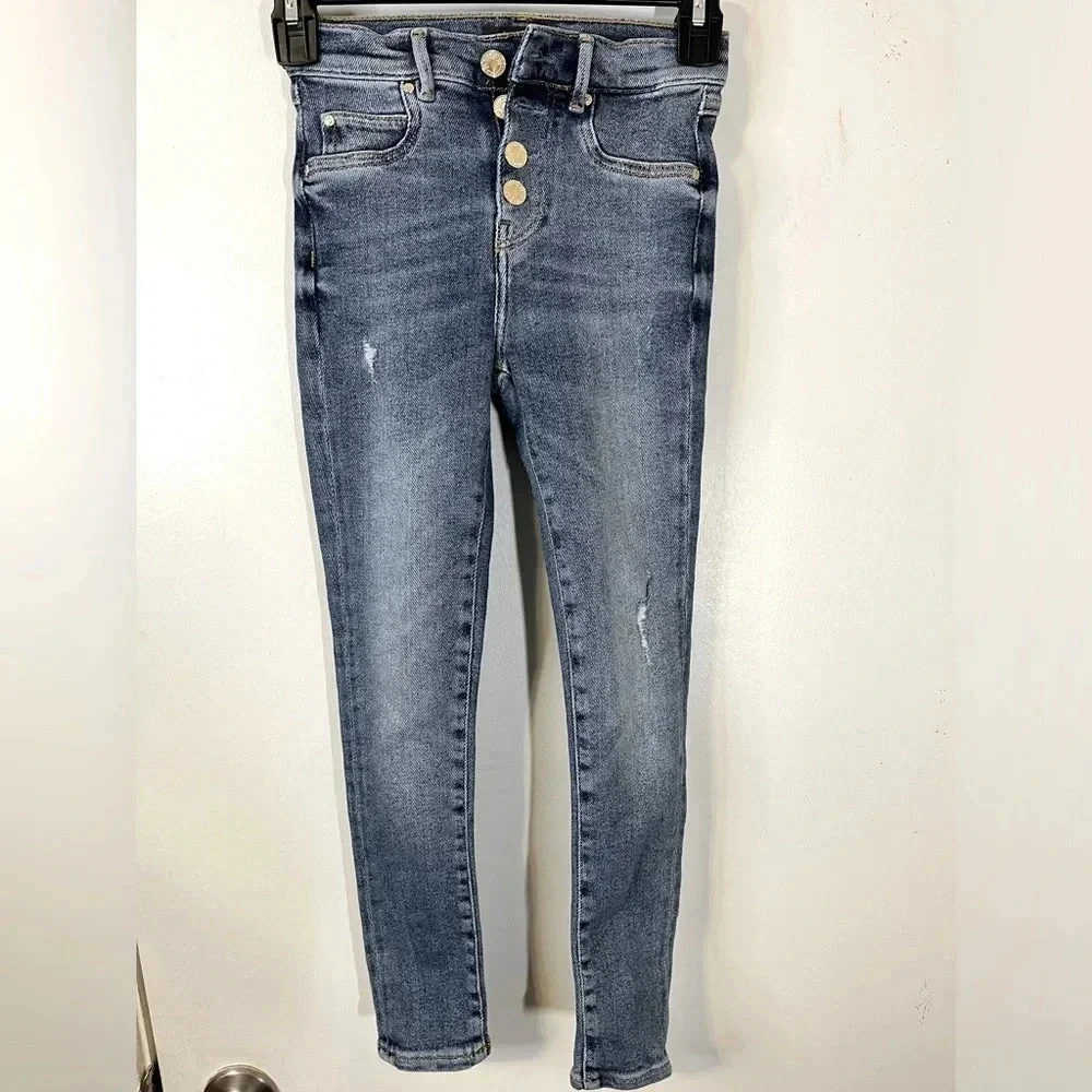 Guess big girls button up front skinny jeans hi waist stretch denim size 7 NWOT